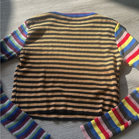 Rainbow colorful long sleeve striped crop top - Picture 4 of 6